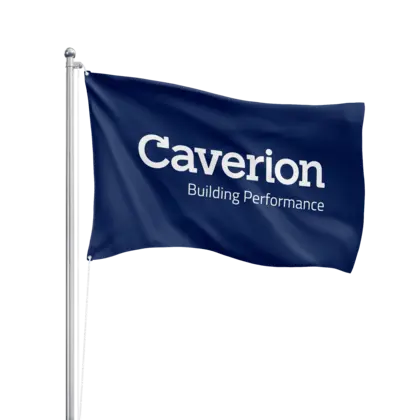 blå flagga med vit caverionlogga