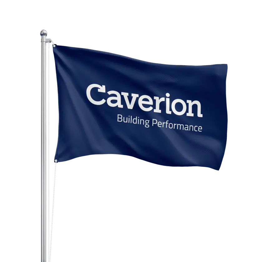 blå flagga med vit caverionlogga
